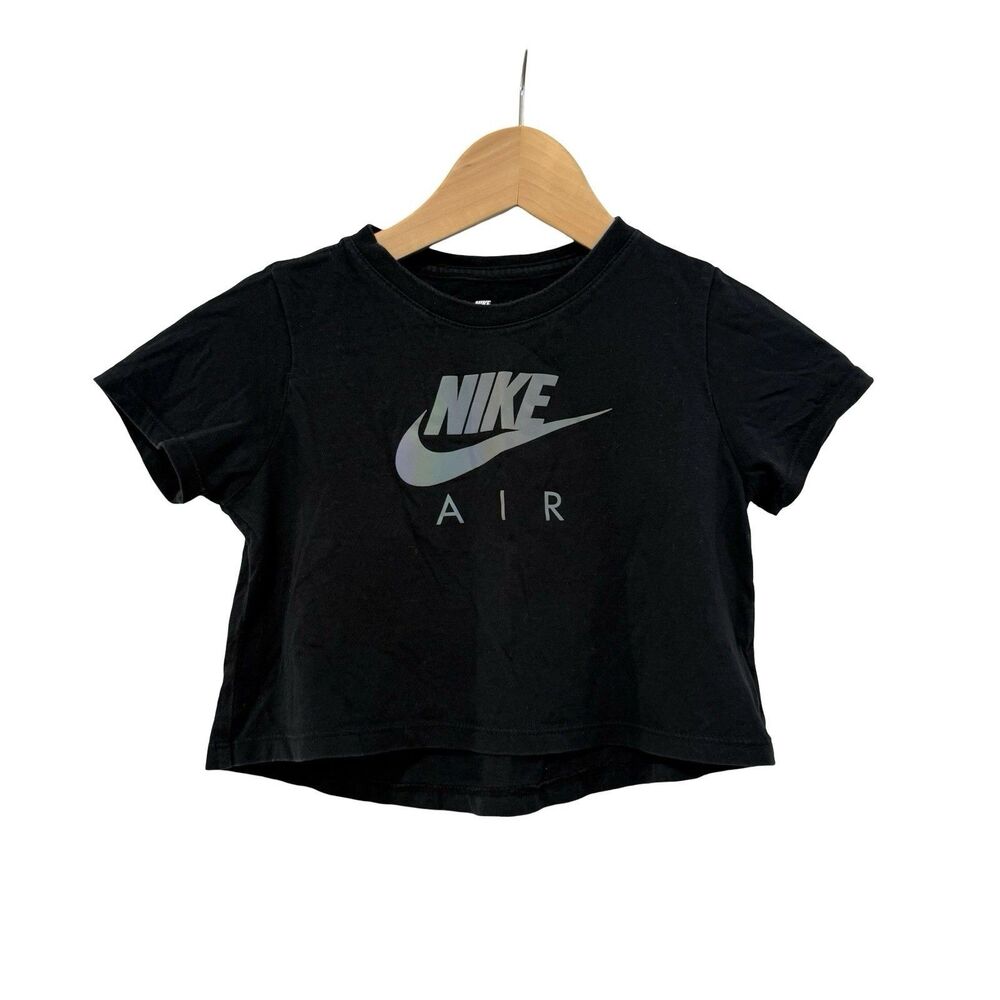 Nike Air Crop Top Womens Small Black Reflective Logo Short Sleeve Tee
